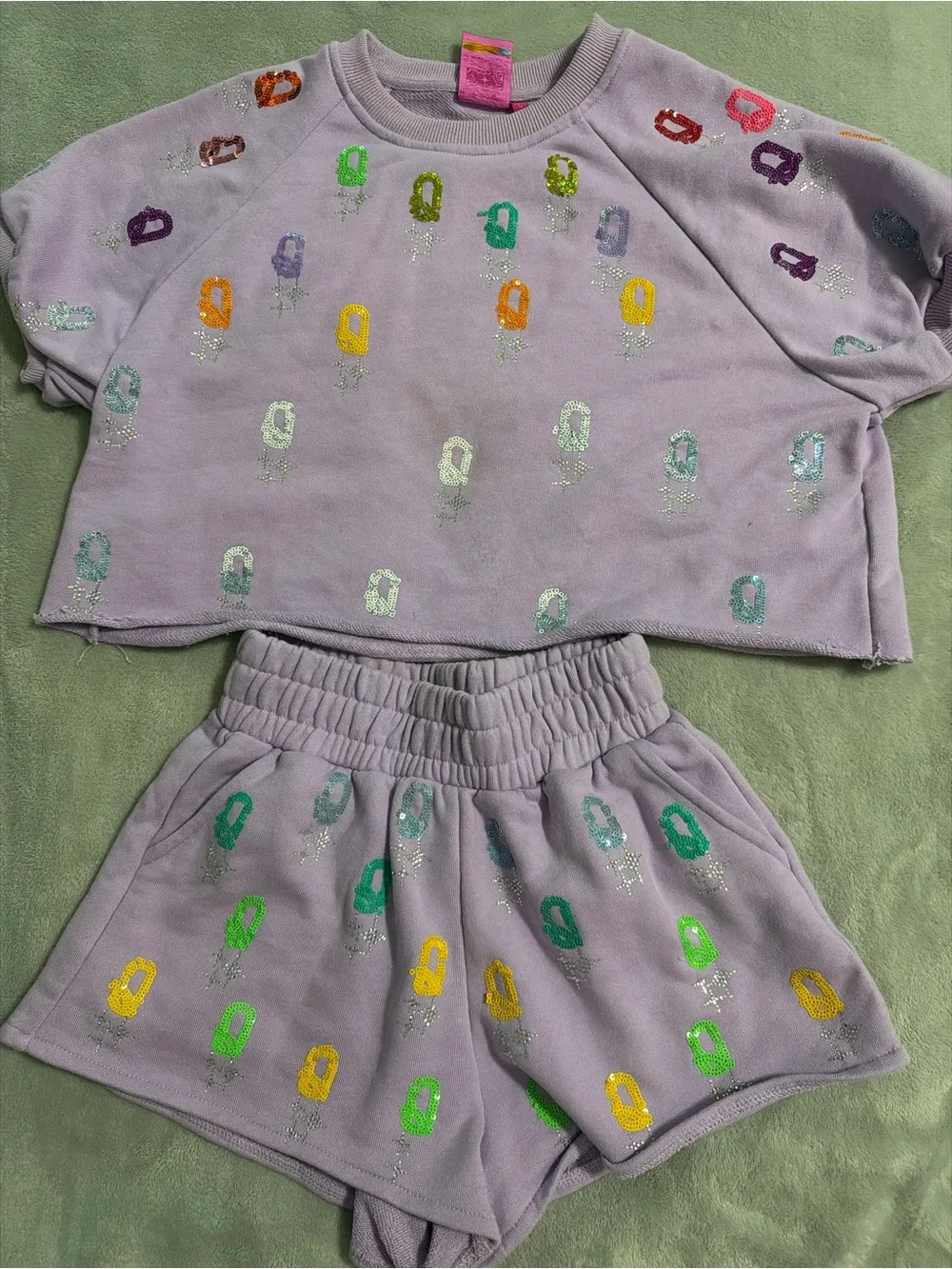 QUEEN OF SPARKLES Lavender Two-Piece Matching Set with Multicolor Sparkle Prints